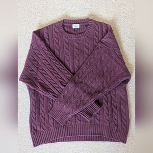 Aritzia Sunday Best Merino Wool Burgundy Cable Knit Crewneck Sweater Medium
